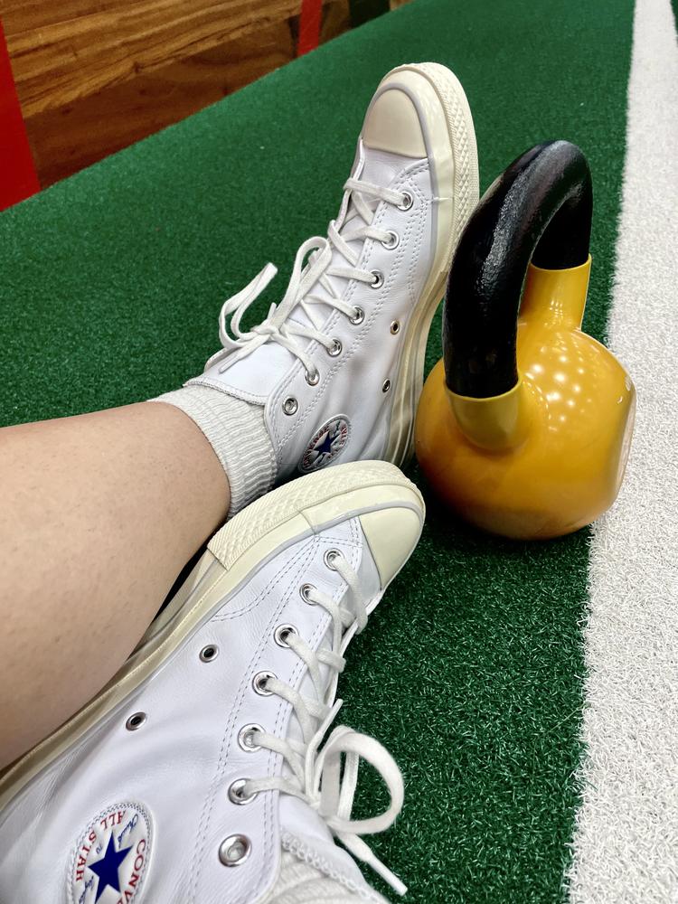 I am ALWAYS on the look out for what's trending, especially at the gym. But most of the time the trending styles aren't functional or comfortable. These shoes check all of the boxes. The second I put them on I was in love, and my teen daughter was too. I already bought a second pair for her so she doesn't steal mine! The website warns that these run big, so I sized down a half size.  The fit is perfect. These are my new go to, and I absolutely love that the leather is easy to clean, because normally I'm terrified that I will ruin white shoes. Absolutely amazing!