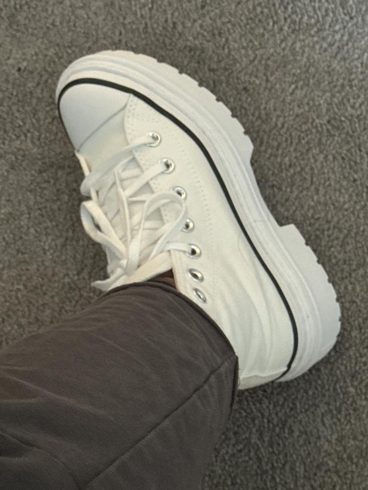 I’ve been a converse fan since 2006! I’ve had so many different styles of converse, but never a platform before. They are so comfortable! I accidentally got the wrong size, but went to a store and was able to swap for the correct size and I got so many compliments from my family and friends! 

The shoes were comfortable all night during a family bbq, dancing, and chasing my two year old. I thought the platform would require some getting used to, but it honestly felt normal once both shoes are on. Truthfully, I can’t think of anything I would change about the shoe. Maybe I’ll put some no-tie stretchy laces, but that’s just a personal preference.