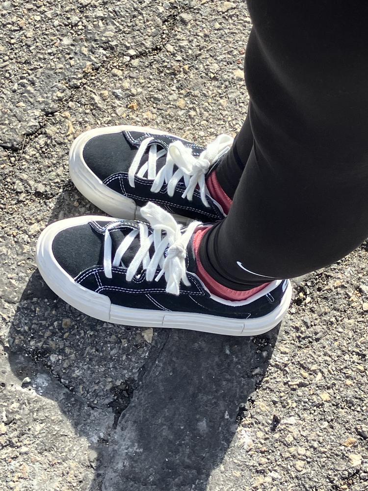 I absolutely love these Converse Chucks shoes! They are comfortable and easy to put on. They are easy to keep clean, dirt seems to easily wipe right off of these. I find them to run a little big, but just make sure you get 1/2 size smaller. These are great with some dressier clothes, as well as for more casual wear. These are something I can wear all day! Would definitely recommend it!