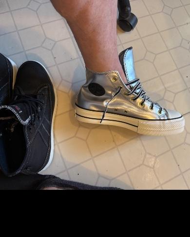 These are stunning! Bright, shiny silver leather! They look like a couture sneaker costing $900 or more. Noticed and remarked upon everywhere I go. If you haven’t tried the customized option on the website, please do