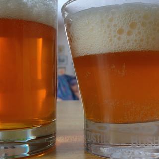 Commercial left, mine right.  Mine will clarify in a week or two.