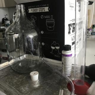 Stuff from kit except fermenter pail (aluminum pan is my own)