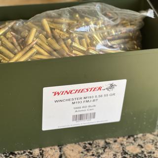 Winchester M193 5.56mm NATO 55gr FMJBT Rifle Ammo Metal Can Combo - 1000 Rounds