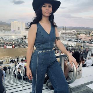Flying Tomato Women's Denim Medium Wash Tie Back Jumpsuit