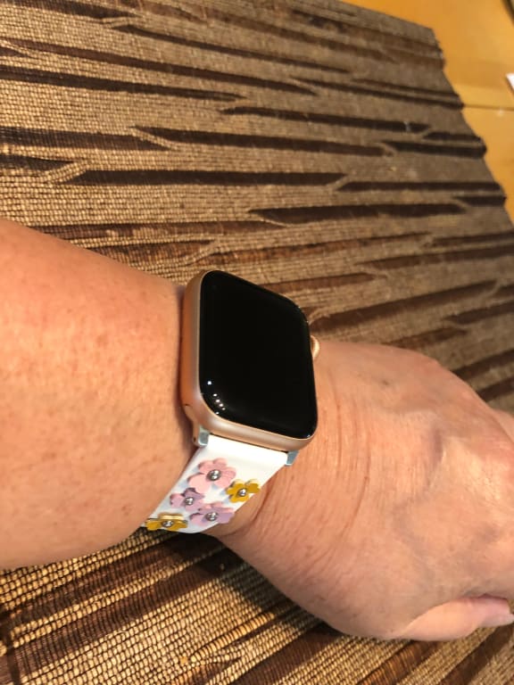 Floral Appliqué White Leather 38/40mm Band For Apple Watch