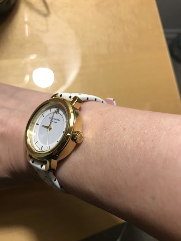 Metro White And Black Polka Dot Leather Solar Powered Watch