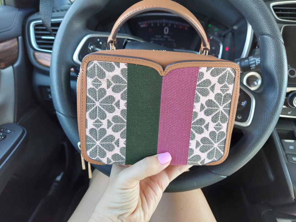 Spade Flower Jacquard Vanity Stripe Mini Top Handle Bag Spade Flower Jacquard Vanity Stripe Mini Top Handle Bag
