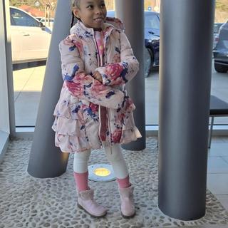 Girls Long Sleeve Floral Ruffle Microfleece Lined Puffer Jacket