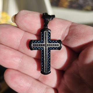Metro Jewelry 0.02 Carat Black Diamond Cross Pendant Necklace for