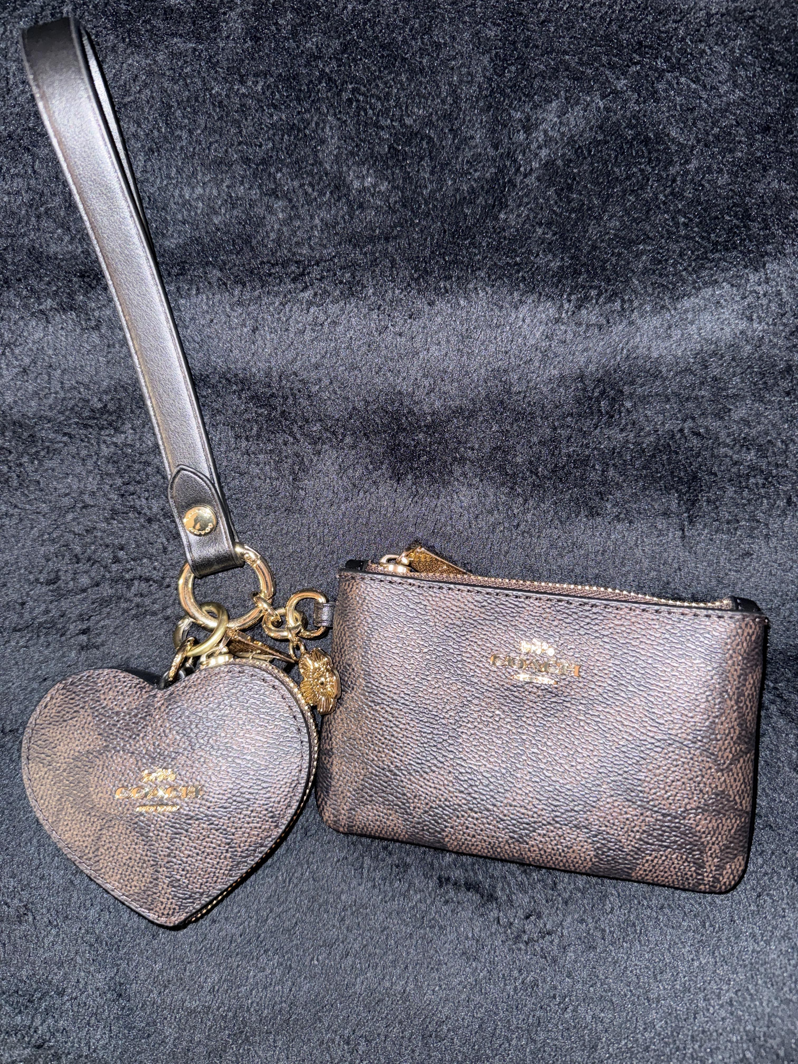 Wristlet And Heart Pouch In Signature Canvas With Charm | Coach